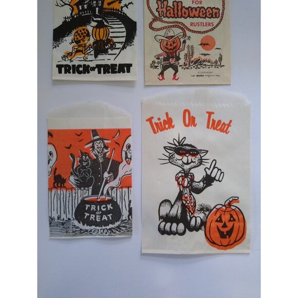 Halloween Candy Treat Bags Witch Black Cats Ghosts Pumpkinhead Cowboy Spooks - Picture 3 of 4